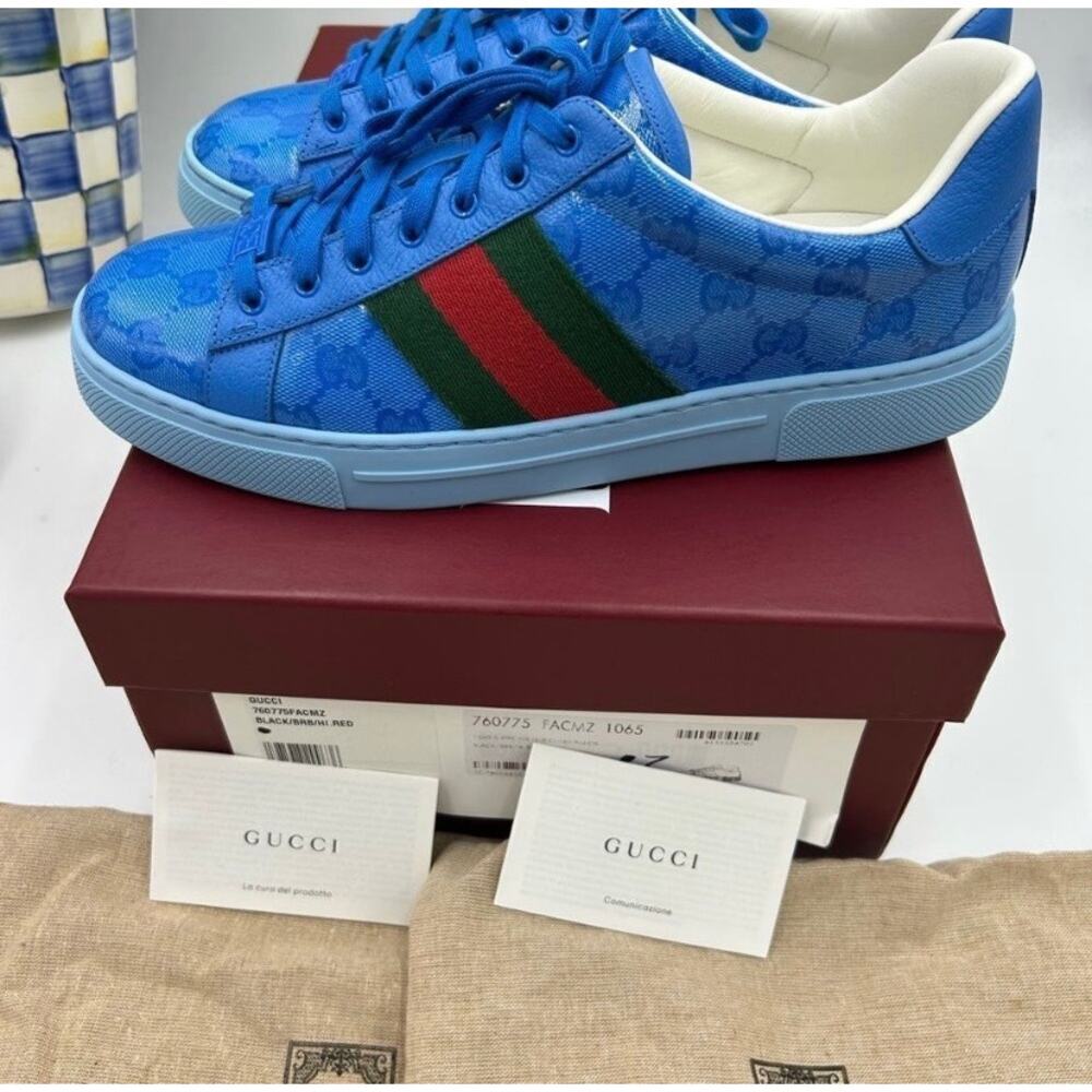 Men's Gucci ace crystal canvas low top sneakers size 7 fits 7.5US made in Italy - Picture 11 of 13